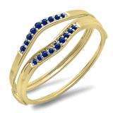 0.12 Carat (ctw) 10K Yellow Gold Round Blue Sapphire Ladies Anniversary Enhancer Guard Wedding Band