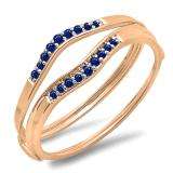 0.12 Carat (ctw) 14K Rose Gold Round Blue Sapphire Ladies Anniversary Enhancer Guard Wedding Band