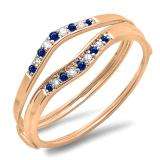 0.12 Carat (ctw) 14K Rose Gold Round Blue Sapphire & White Diamond Ladies Anniversary Enhancer Guard Wedding Band