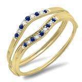 0.12 Carat (ctw) 14K Yellow Gold Round Blue Sapphire & White Diamond Ladies Anniversary Enhancer Guard Wedding Band
