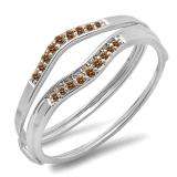 0.12 Carat (ctw) 14K White Gold Round Champagne Diamond Ladies Anniversary Enhancer Guard Wedding Band