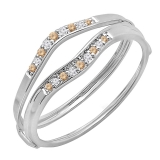 0.12 Carat (ctw) 14K White Gold Round Champagne & White Diamond Ladies Anniversary Enhancer Guard Wedding Band