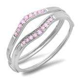0.12 Carat (ctw) 10K White Gold Round Pink Sapphire Ladies Anniversary Enhancer Guard Wedding Band