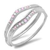 0.12 Carat (ctw) 10K White Gold Round Pink Sapphire & White Diamond Ladies Anniversary Enhancer Guard Wedding Band