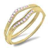 0.12 Carat (ctw) 14K Yellow Gold Round Pink Sapphire & White Diamond Ladies Anniversary Enhancer Guard Wedding Band