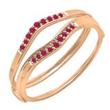 0.12 Carat (ctw) 14K Rose Gold Round Red Ruby Ladies Anniversary Enhancer Guard Wedding Band