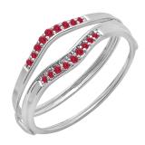 0.12 Carat (ctw) 14K White Gold Round Red Ruby Ladies Anniversary Enhancer Guard Wedding Band