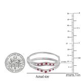 0.12 Carat (ctw) 10K White Gold Round Red Ruby & White Diamond Ladies Anniversary Enhancer Guard Wedding Band
