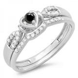 0.25 Carat (ctw) 10k White Gold Round Black & White Diamond Ladies Heart Shaped Bridal Engagement Ring Matching Band Set 1/4 CT