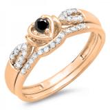 0.25 Carat (ctw) 14k Rose Gold Round Black & White Diamond Ladies Heart Shaped Bridal Engagement Ring Matching Band Set 1/4 CT
