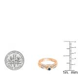 0.25 Carat (ctw) 10k Rose Gold Round Blue & White Diamond Ladies Heart Shaped Bridal Engagement Ring Matching Band Set 1/4 CT