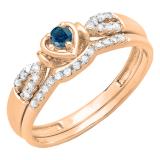 0.25 Carat (ctw) 14k Rose Gold Round Blue & White Diamond Ladies Heart Shaped Bridal Engagement Ring Matching Band Set 1/4 CT