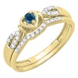 0.25 Carat (ctw) 14k Yellow Gold Round Blue & White Diamond Ladies Heart Shaped Bridal Engagement Ring Matching Band Set 1/4 CT
