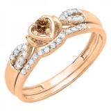 0.25 Carat (ctw) 10k Rose Gold Round Champagne & White Diamond Ladies Heart Shaped Bridal Engagement Ring Matching Band Set 1/4 CT