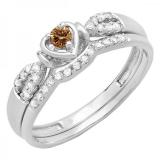 0.25 Carat (ctw) 14k White Gold Round Champagne & White Diamond Ladies Heart Shaped Bridal Engagement Ring Matching Band Set 1/4 CT