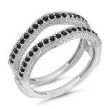 0.45 Carat (ctw) 10K White Gold Round Black Diamond Ladies Anniversary Wedding Band Milgrain Guard Double Ring 1/2 CT