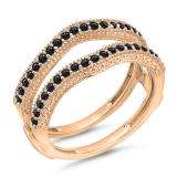 0.45 Carat (ctw) 18K Rose Gold Round Black Diamond Ladies Anniversary Wedding Band Milgrain Guard Double Ring 1/2 CT