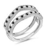 0.45 Carat (ctw) 18K White Gold Round Black & White Diamond Ladies Anniversary Wedding Band Milgrain Guard Double Ring 1/2 CT