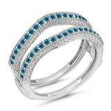 0.45 Carat (ctw) 18K White Gold Round Blue Diamond Ladies Anniversary Wedding Band Milgrain Guard Double Ring 1/2 CT