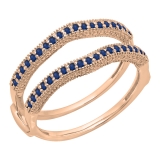 0.45 Carat (ctw) 10K Rose Gold Round Blue Sapphire Ladies Anniversary Wedding Band Milgrain Guard Double Ring 1/2 CT