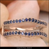 0.45 Carat (ctw) 10K Rose Gold Round Blue Sapphire Ladies Anniversary Wedding Band Milgrain Guard Double Ring 1/2 CT