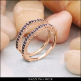 0.45 Carat (ctw) 10K Rose Gold Round Blue Sapphire Ladies Anniversary Wedding Band Milgrain Guard Double Ring 1/2 CT