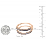 0.45 Carat (ctw) 10K Rose Gold Round Blue Sapphire Ladies Anniversary Wedding Band Milgrain Guard Double Ring 1/2 CT