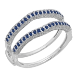 0.45 Carat (ctw) 10K White Gold Round Blue Sapphire Ladies Anniversary Wedding Band Milgrain Guard Double Ring 1/2 CT