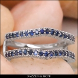 0.45 Carat (ctw) 10K White Gold Round Blue Sapphire Ladies Anniversary Wedding Band Milgrain Guard Double Ring 1/2 CT