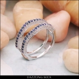 0.45 Carat (ctw) 10K White Gold Round Blue Sapphire Ladies Anniversary Wedding Band Milgrain Guard Double Ring 1/2 CT