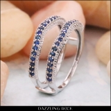 0.45 Carat (ctw) 10K White Gold Round Blue Sapphire Ladies Anniversary Wedding Band Milgrain Guard Double Ring 1/2 CT