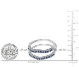 0.45 Carat (ctw) 10K White Gold Round Blue Sapphire Ladies Anniversary Wedding Band Milgrain Guard Double Ring 1/2 CT