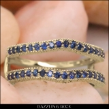 0.45 Carat (ctw) 10K Yellow Gold Round Blue Sapphire Ladies Anniversary Wedding Band Milgrain Guard Double Ring 1/2 CT