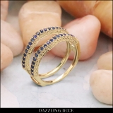 0.45 Carat (ctw) 10K Yellow Gold Round Blue Sapphire Ladies Anniversary Wedding Band Milgrain Guard Double Ring 1/2 CT
