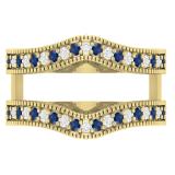 0.45 Carat (ctw) 10K Yellow Gold Round Blue Sapphire & White Diamond Ladies Anniversary Wedding Band Milgrain Guard Double Ring 1/2 CT