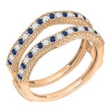 0.45 Carat (ctw) 18K Rose Gold Round Blue Sapphire & White Diamond Ladies Anniversary Wedding Band Milgrain Guard Double Ring 1/2 CT