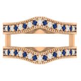 0.45 Carat (ctw) 18K Rose Gold Round Blue Sapphire & White Diamond Ladies Anniversary Wedding Band Milgrain Guard Double Ring 1/2 CT