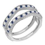 0.45 Carat (ctw) 18K White Gold Round Blue Sapphire & White Diamond Ladies Anniversary Wedding Band Milgrain Guard Double Ring 1/2 CT