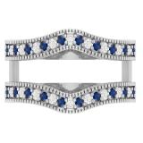 0.45 Carat (ctw) 18K White Gold Round Blue Sapphire & White Diamond Ladies Anniversary Wedding Band Milgrain Guard Double Ring 1/2 CT