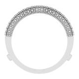 0.45 Carat (ctw) 18K White Gold Round Blue Sapphire & White Diamond Ladies Anniversary Wedding Band Milgrain Guard Double Ring 1/2 CT