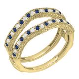 0.45 Carat (ctw) 18K Yellow Gold Round Blue Sapphire & White Diamond Ladies Anniversary Wedding Band Milgrain Guard Double Ring 1/2 CT
