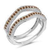 0.45 Carat (ctw) 14K White Gold Round Champagne Diamond Ladies Anniversary Wedding Band Milgrain Guard Double Ring 1/2 CT
