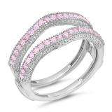 0.45 Carat (ctw) 10K White Gold Round Pink Sapphire Ladies Anniversary Wedding Band Milgrain Guard Double Ring 1/2 CT