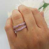 0.45 Carat (ctw) 10K White Gold Round Pink Sapphire Ladies Anniversary Wedding Band Milgrain Guard Double Ring 1/2 CT