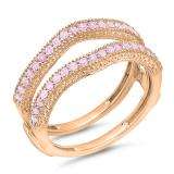 0.45 Carat (ctw) 18K Rose Gold Round Pink Sapphire Ladies Anniversary Wedding Band Milgrain Guard Double Ring 1/2 CT