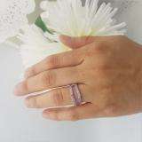 0.45 Carat (ctw) 18K White Gold Round Pink Sapphire Ladies Anniversary Wedding Band Milgrain Guard Double Ring 1/2 CT