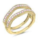 0.45 Carat (ctw) 18K Yellow Gold Round Pink Sapphire & White Diamond Ladies Anniversary Wedding Band Milgrain Guard Double Ring 1/2 CT