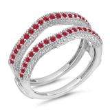 0.45 Carat (ctw) 10K White Gold Round Red Ruby Ladies Anniversary Wedding Band Milgrain Guard Double Ring 1/2 CT