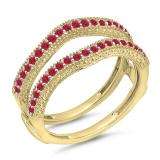 0.45 Carat (ctw) 14K Yellow Gold Round Red Ruby Ladies Anniversary Wedding Band Milgrain Guard Double Ring 1/2 CT
