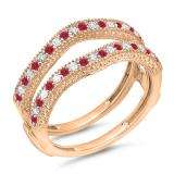 0.45 Carat (ctw) 10K Rose Gold Round Red Ruby & White Diamond Ladies Anniversary Wedding Band Milgrain Guard Double Ring 1/2 CT